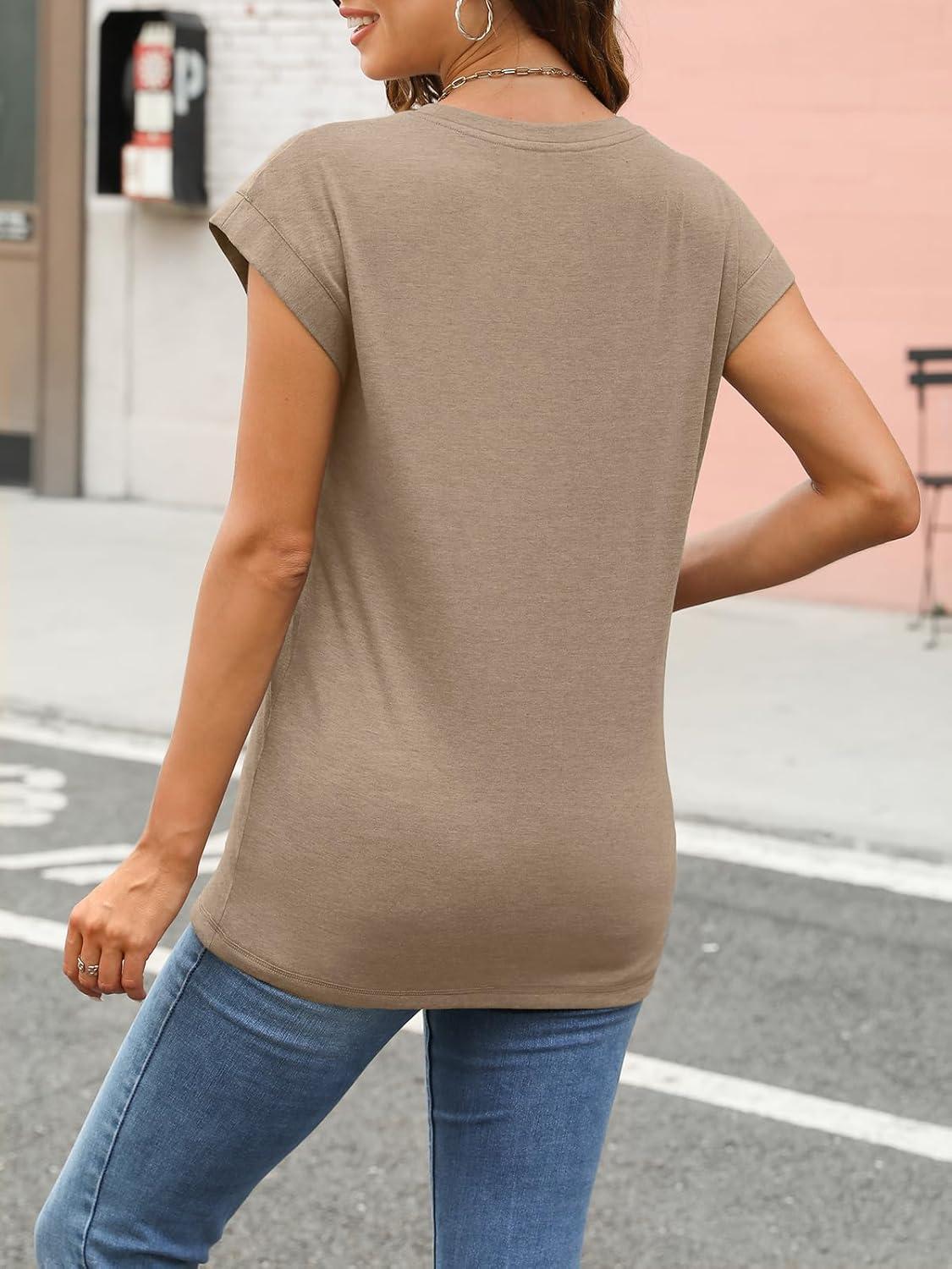 imageAUTOMET Womens Cap Sleeve Summer Tops T Shirts Business Casual Dressy Spring Fashion Outfits Cute Trendy Clothes 2025Khaki