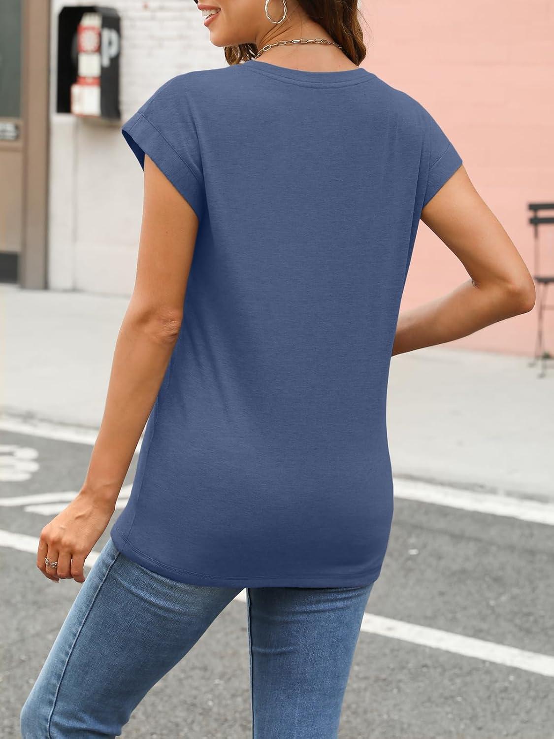 imageAUTOMET Womens Cap Sleeve Summer Tops T Shirts Business Casual Dressy Spring Fashion Outfits Cute Trendy Clothes 2025Navy