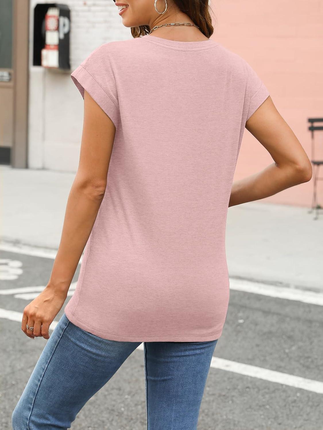 imageAUTOMET Womens Cap Sleeve Summer Tops T Shirts Business Casual Dressy Spring Fashion Outfits Cute Trendy Clothes 2025Pink