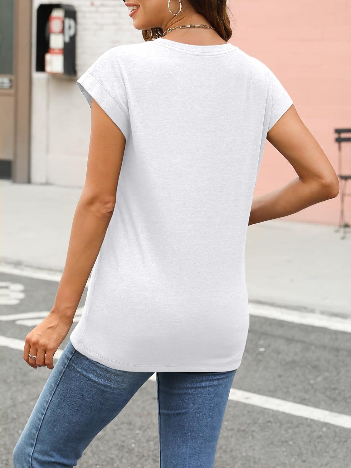 imageAUTOMET Womens Cap Sleeve Summer Tops T Shirts Business Casual Dressy Spring Fashion Outfits Cute Trendy Clothes 2025White