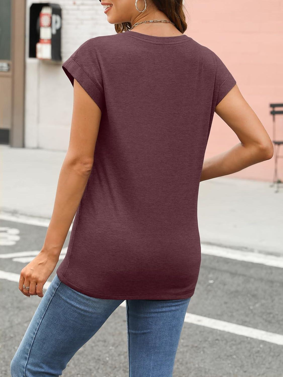 imageAUTOMET Womens Cap Sleeve Summer Tops T Shirts Business Casual Dressy Spring Fashion Outfits Cute Trendy Clothes 2025Winered