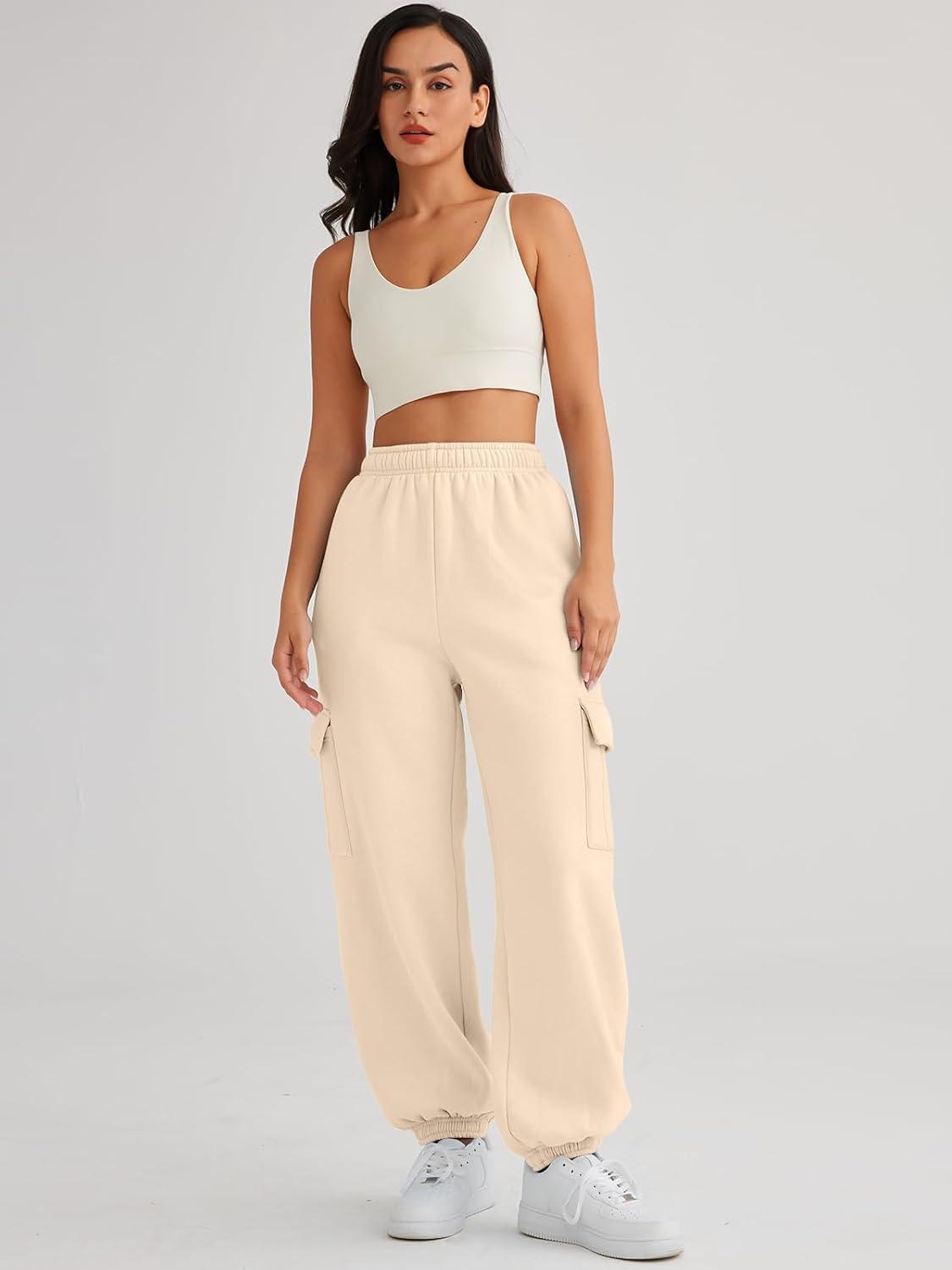 imageAUTOMET Womens Cargo Sweatpants Oversized Fleece Joggers Fall Fashion Outfits Y2k Clothes 2025 with PocketsApricot