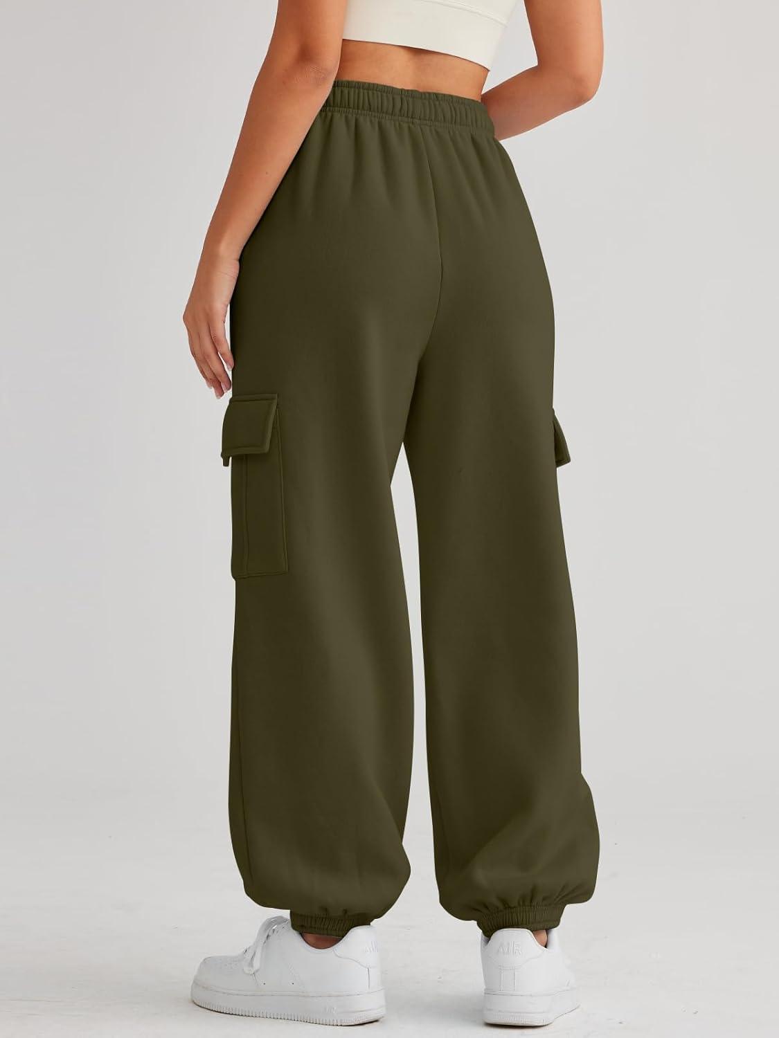 imageAUTOMET Womens Cargo Sweatpants Oversized Fleece Joggers Fall Fashion Outfits Y2k Clothes 2025 with PocketsArmygreen