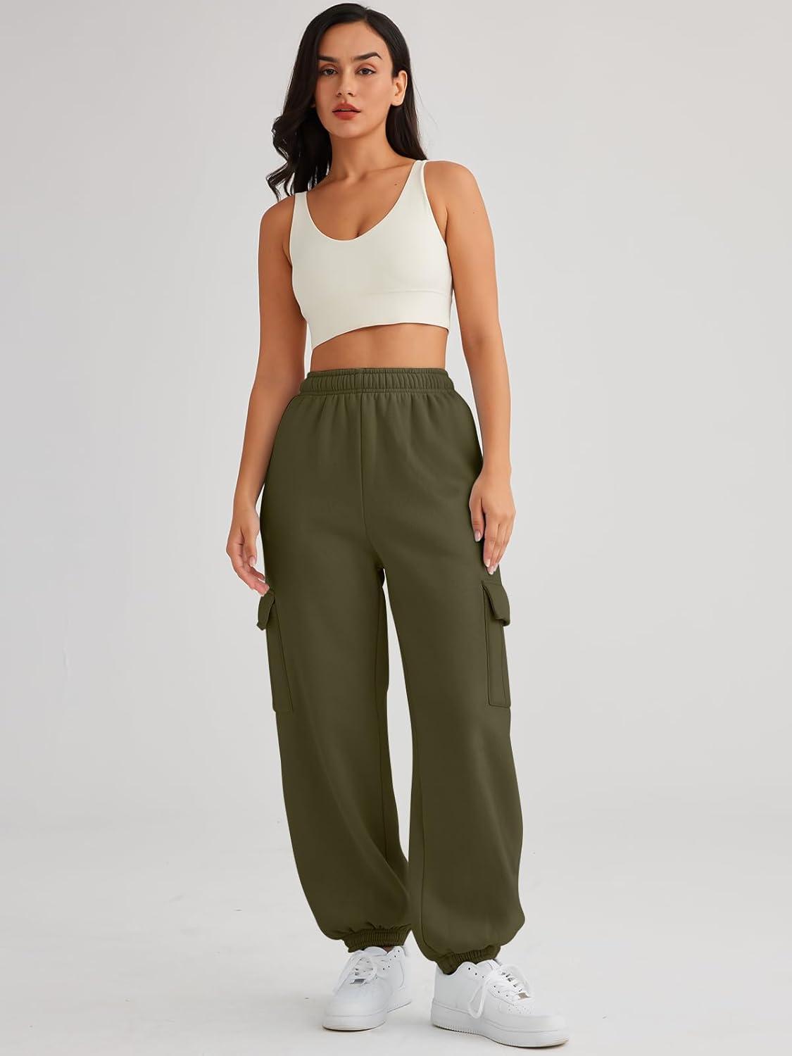 imageAUTOMET Womens Cargo Sweatpants Oversized Fleece Joggers Fall Fashion Outfits Y2k Clothes 2025 with PocketsArmygreen