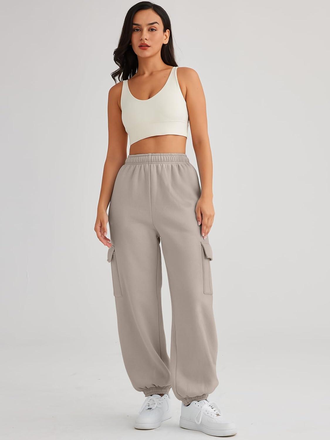 imageAUTOMET Womens Cargo Sweatpants Oversized Fleece Joggers Fall Fashion Outfits Y2k Clothes 2025 with PocketsCoffeegrey