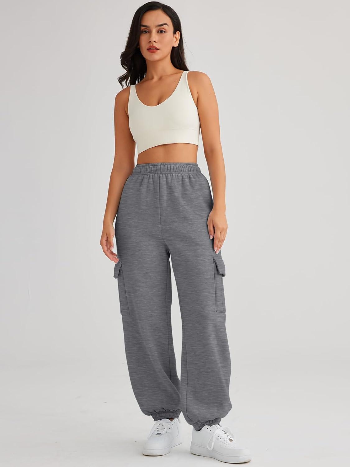 imageAUTOMET Womens Cargo Sweatpants Oversized Fleece Joggers Fall Fashion Outfits Y2k Clothes 2025 with PocketsDarkgrey