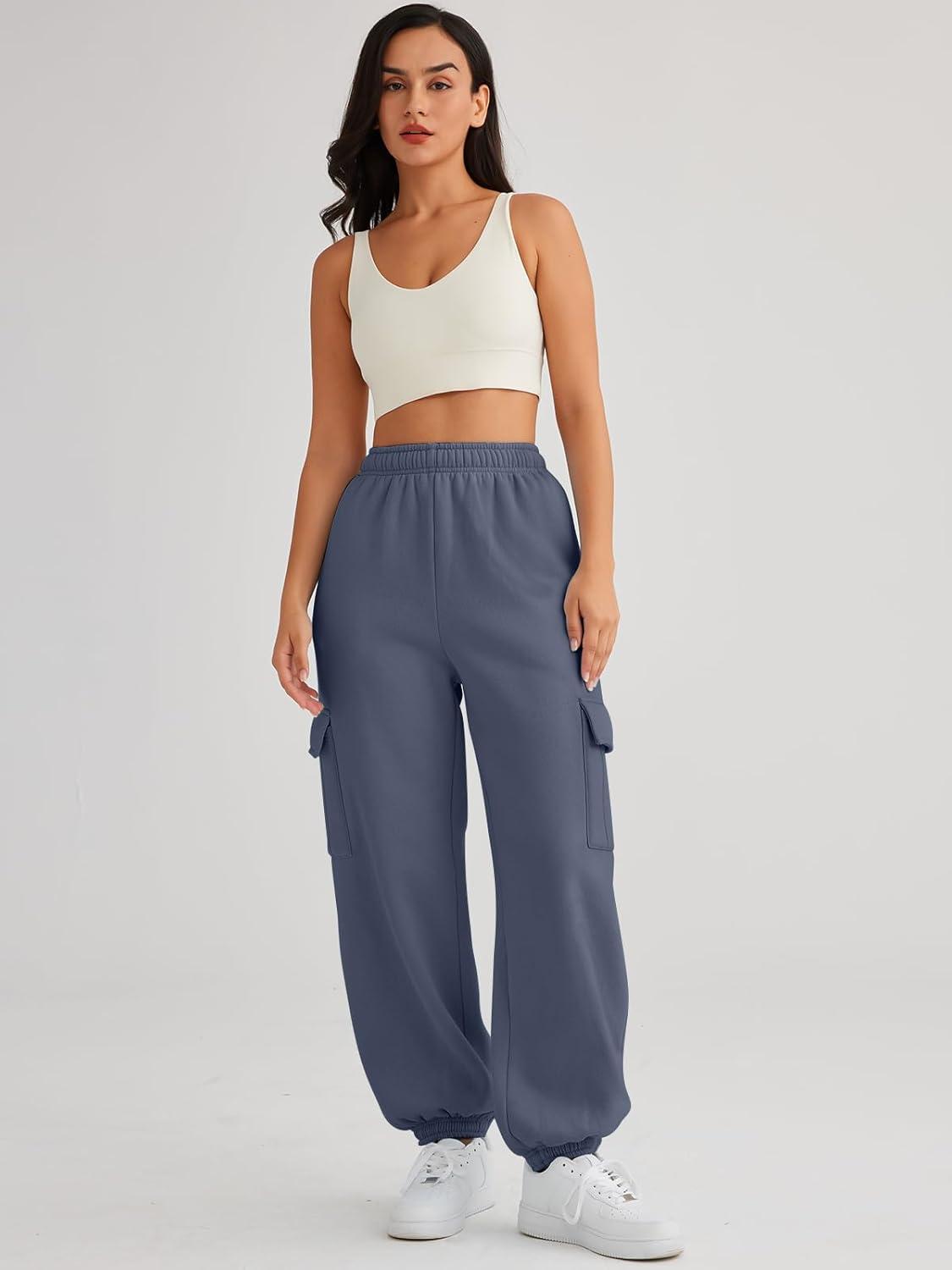 imageAUTOMET Womens Cargo Sweatpants Oversized Fleece Joggers Fall Fashion Outfits Y2k Clothes 2025 with PocketsGreyblue
