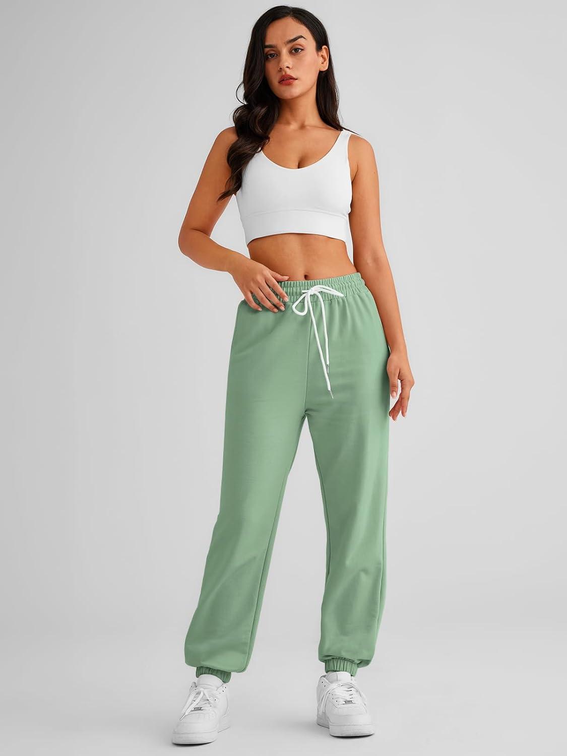 imageAUTOMET Womens Cinch Bottom Sweatpants Athletic Joggers Lounge Pants with PocketsBean Green