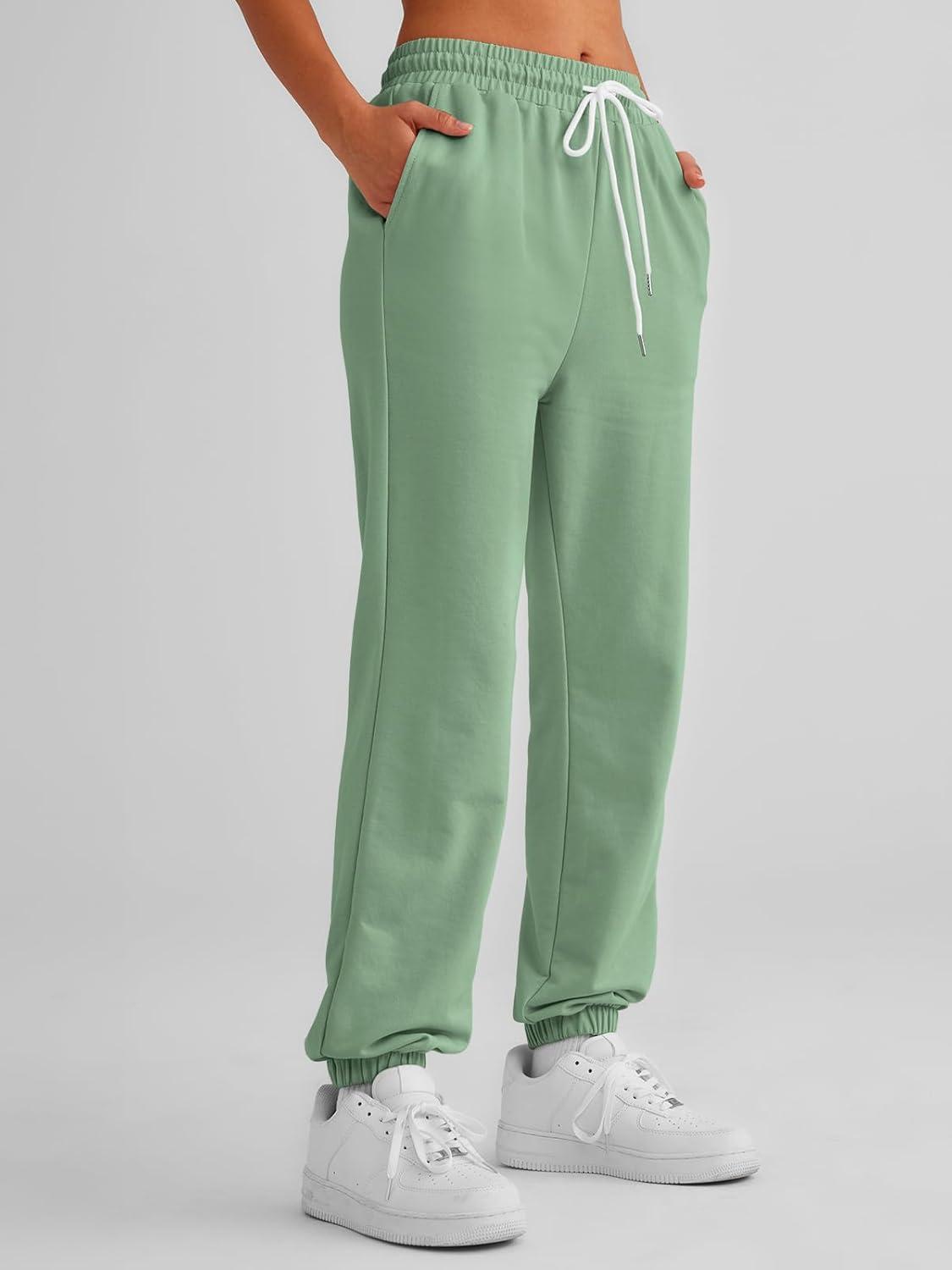 imageAUTOMET Womens Cinch Bottom Sweatpants Athletic Joggers Lounge Pants with PocketsBean Green