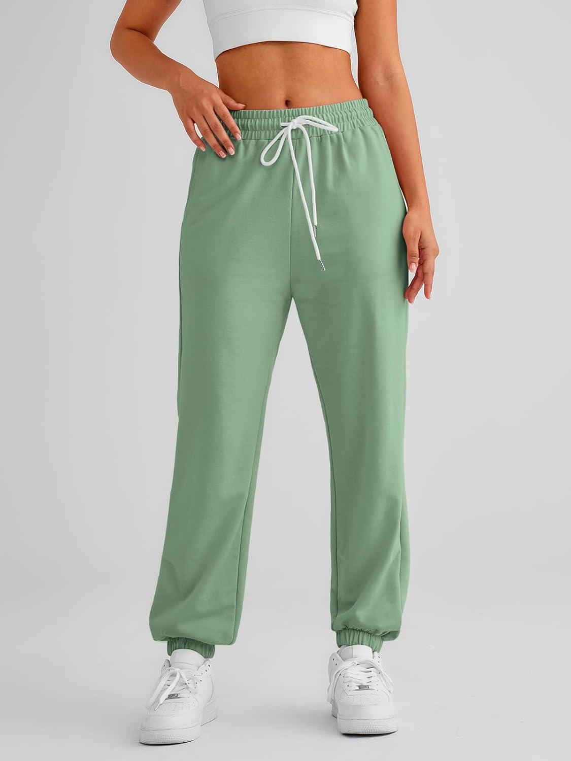 imageAUTOMET Womens Cinch Bottom Sweatpants Athletic Joggers Lounge Pants with PocketsBean Green