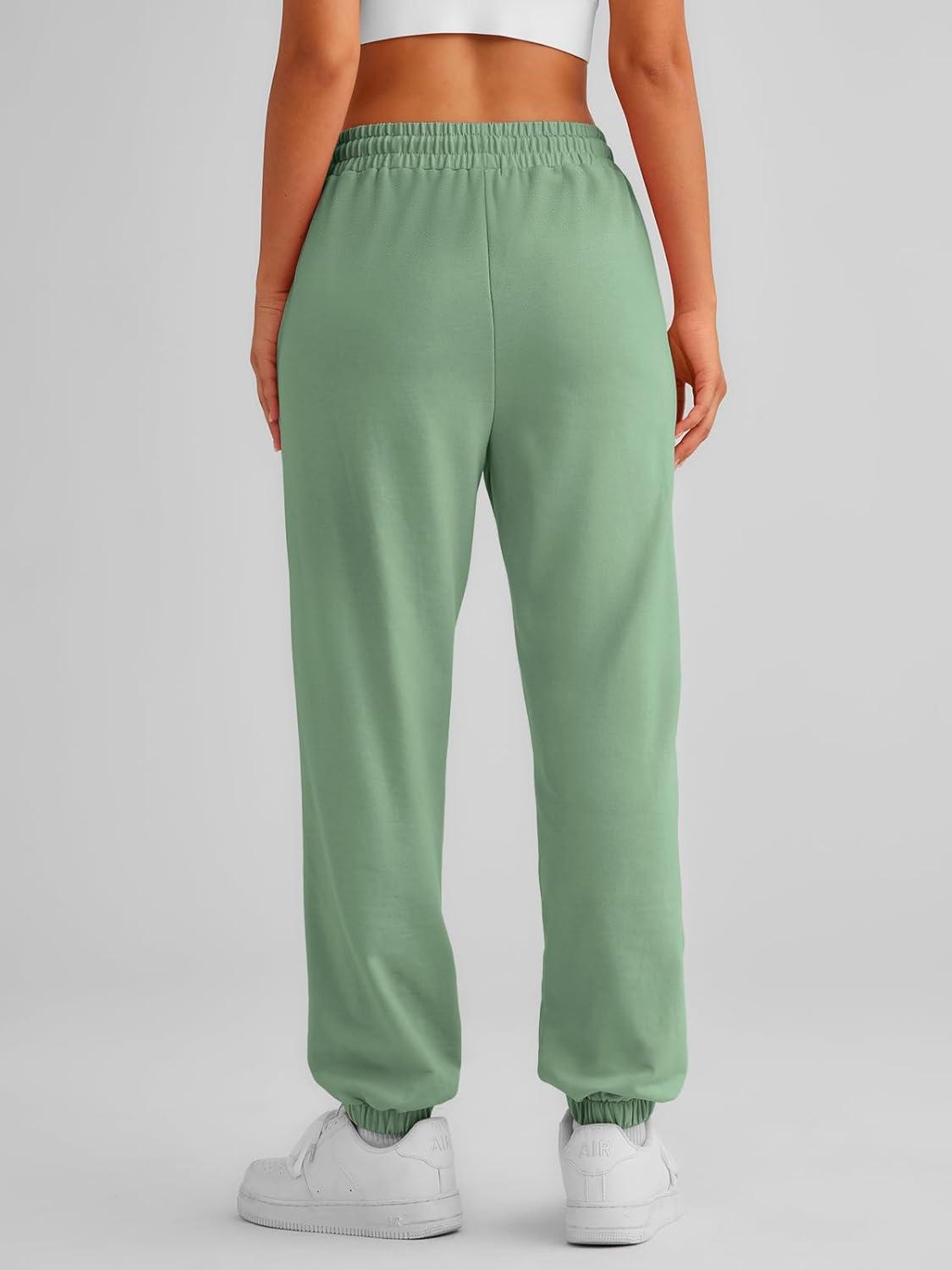 imageAUTOMET Womens Cinch Bottom Sweatpants Athletic Joggers Lounge Pants with PocketsBean Green