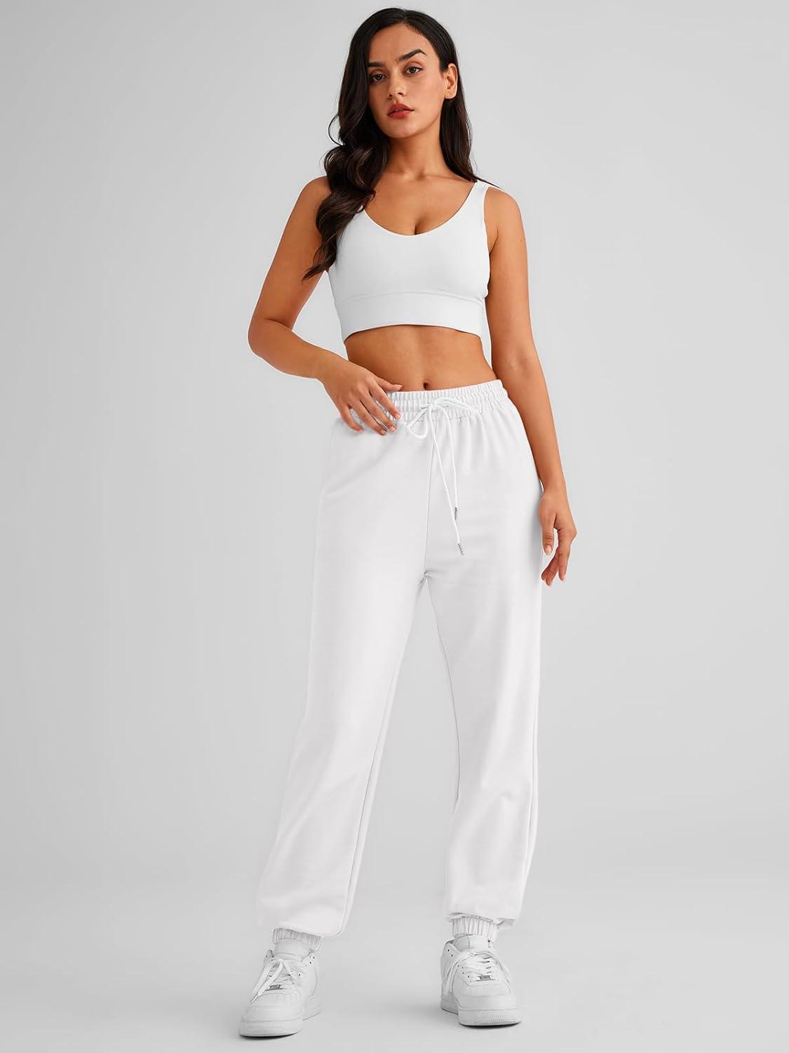 imageAUTOMET Womens Cinch Bottom Sweatpants Athletic Joggers Lounge Pants with PocketsWhite