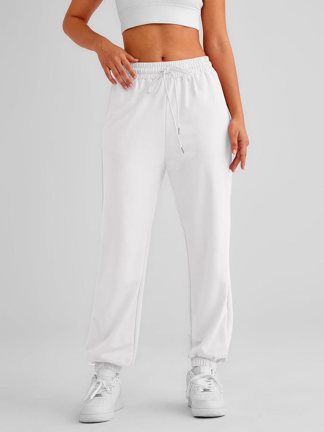 imageAUTOMET Womens Cinch Bottom Sweatpants Athletic Joggers Lounge Pants with PocketsWhite