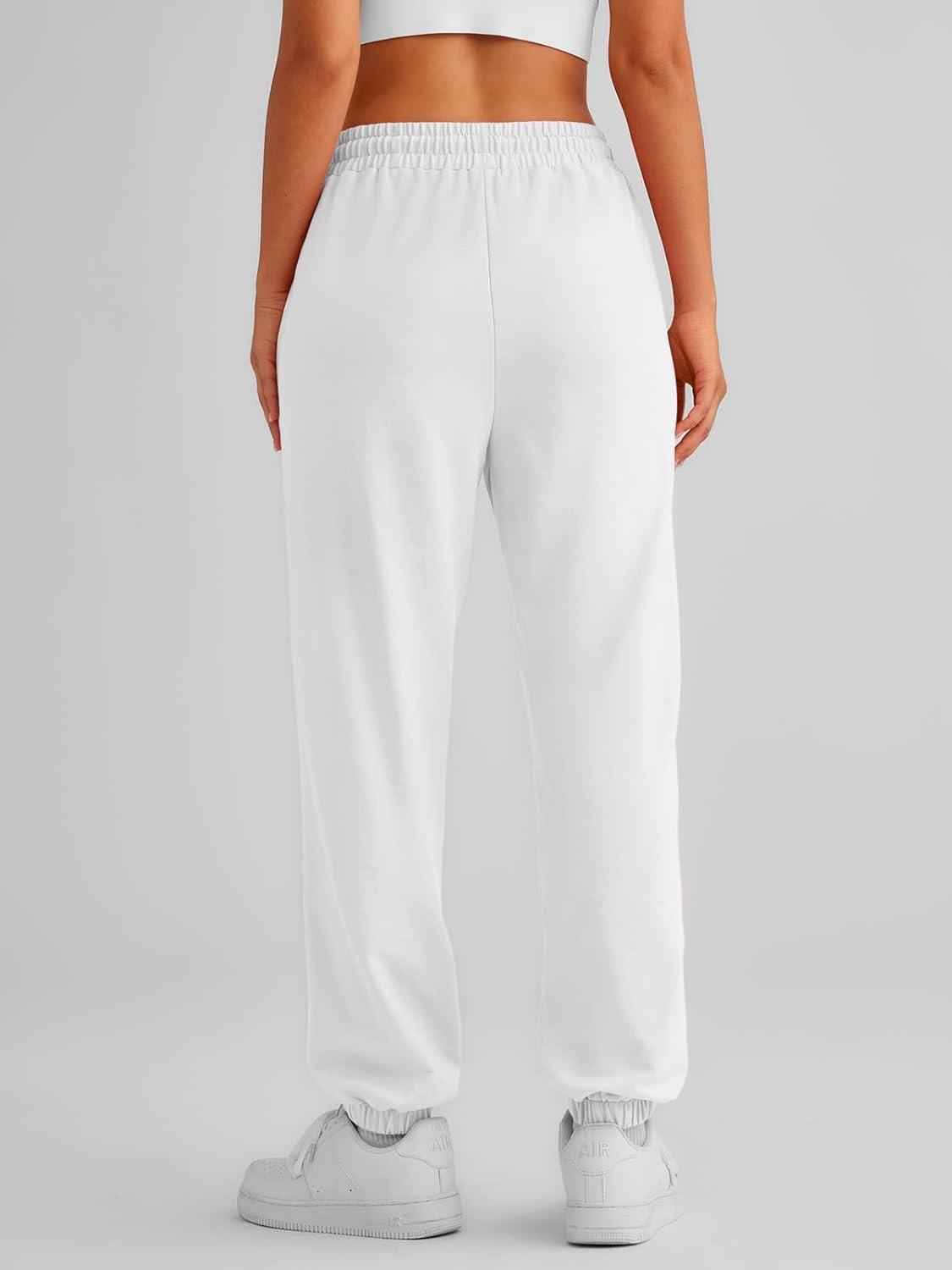 imageAUTOMET Womens Cinch Bottom Sweatpants Athletic Joggers Lounge Pants with PocketsWhite