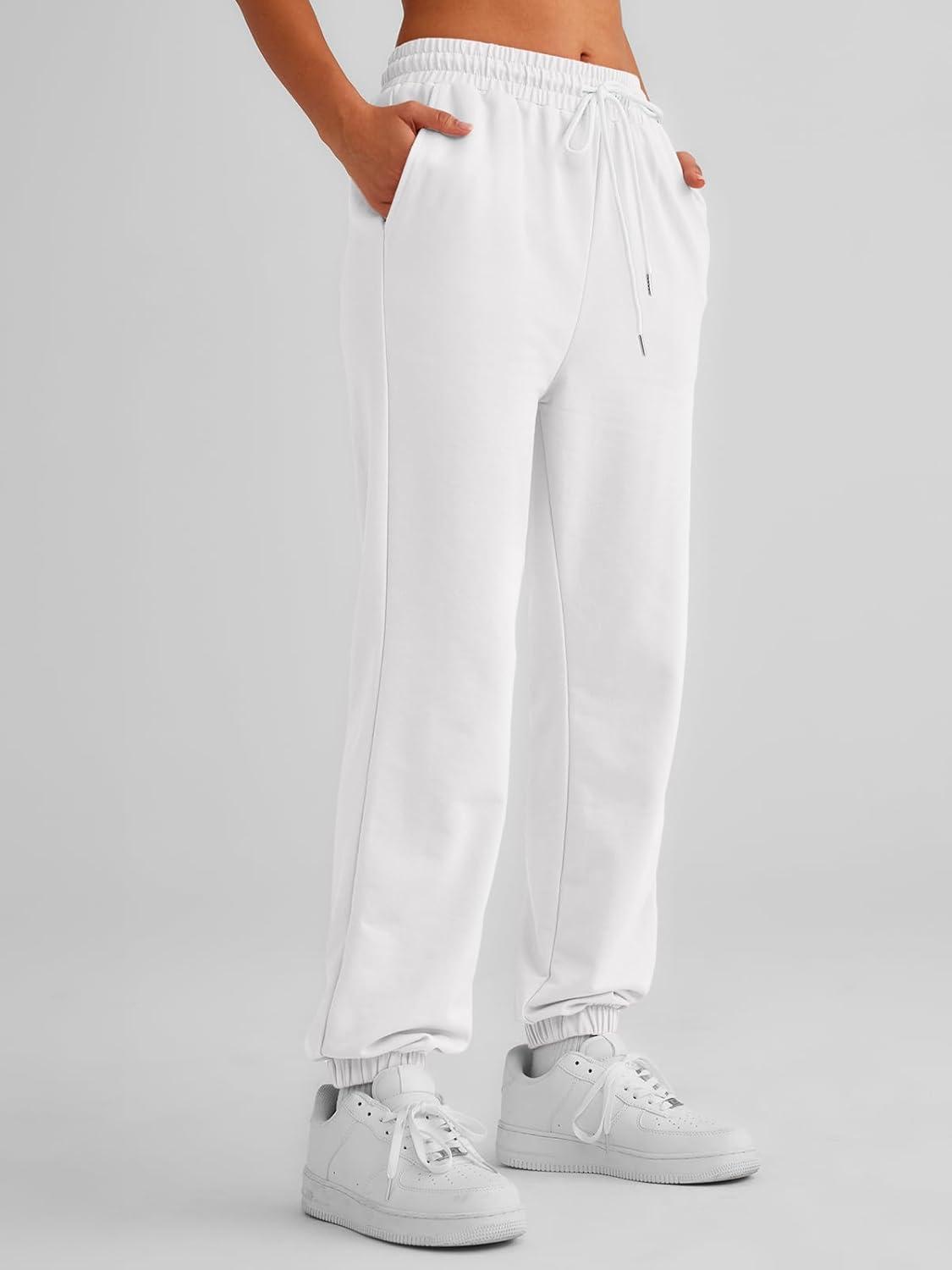 imageAUTOMET Womens Cinch Bottom Sweatpants Athletic Joggers Lounge Pants with PocketsWhite