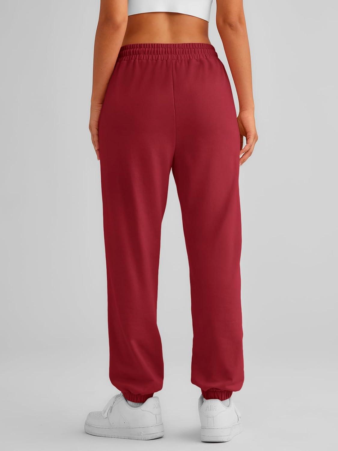 imageAUTOMET Womens Cinch Bottom Sweatpants Athletic Joggers Lounge Pants with PocketsWine Red