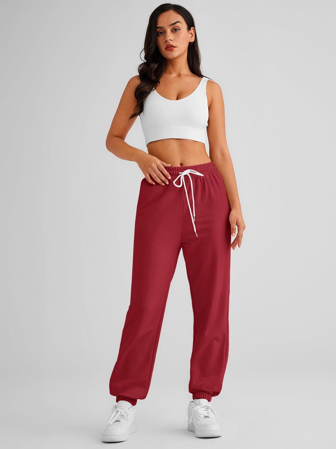 imageAUTOMET Womens Cinch Bottom Sweatpants Athletic Joggers Lounge Pants with PocketsWine Red
