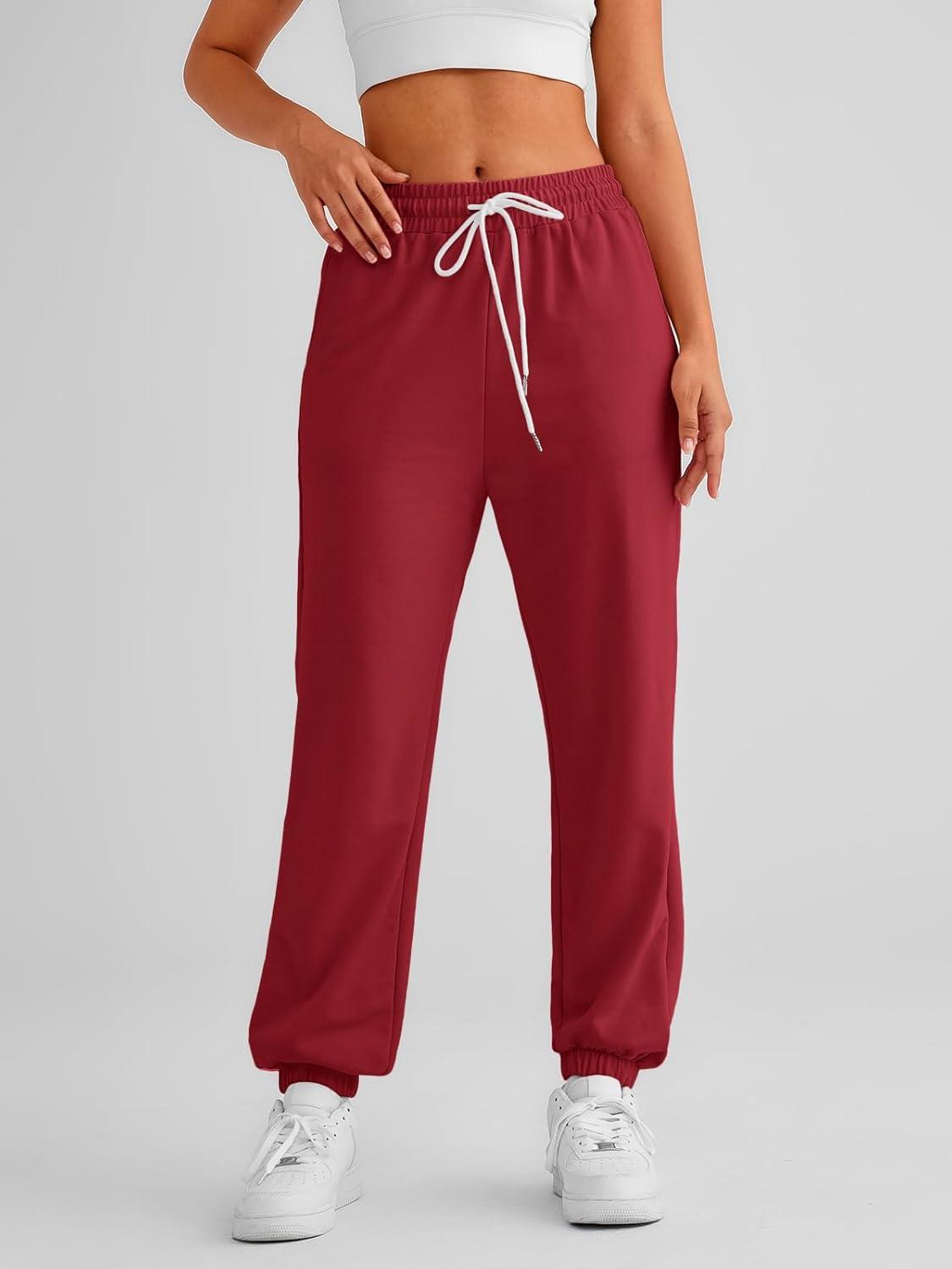 imageAUTOMET Womens Cinch Bottom Sweatpants Athletic Joggers Lounge Pants with PocketsWine Red
