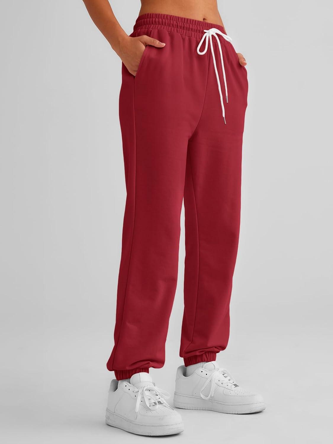 imageAUTOMET Womens Cinch Bottom Sweatpants Athletic Joggers Lounge Pants with PocketsWine Red