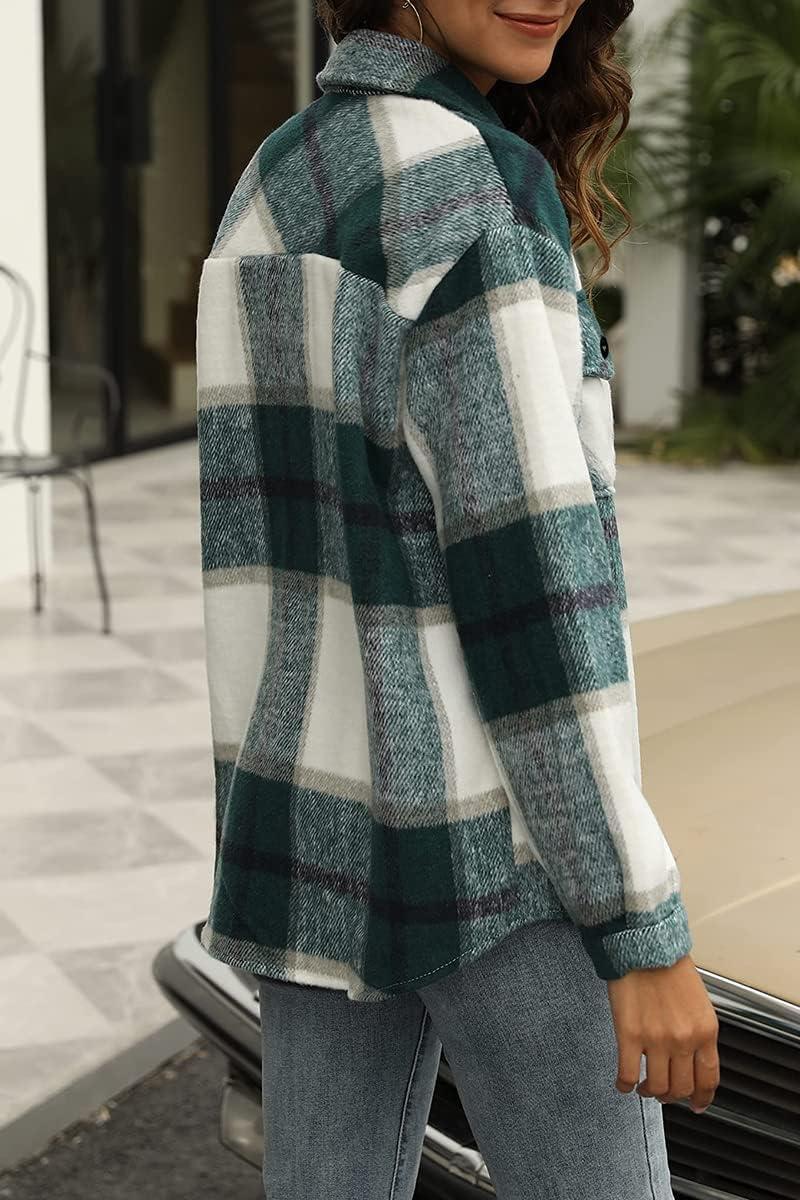 imageAUTOMET Womens Fall Outfits Fashion Clothes Shackets Flannel Plaid Button Down Long Sleeve Shirts JacketsDark Green