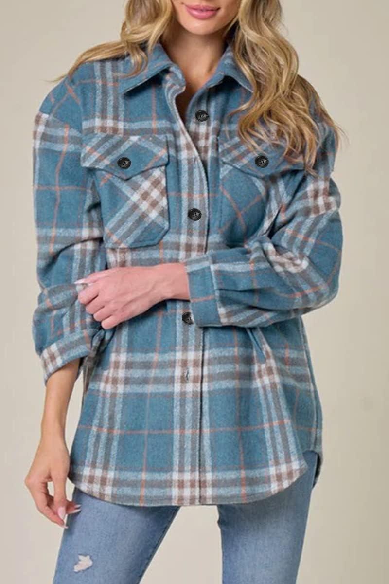 imageAUTOMET Womens Fall Outfits Fashion Clothes Shackets Flannel Plaid Button Down Long Sleeve Shirts JacketsDarkblue
