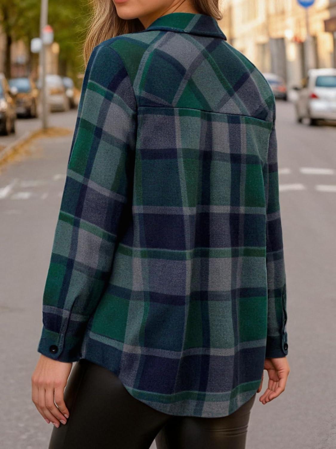 imageAUTOMET Womens Fall Outfits Fashion Clothes Shackets Flannel Plaid Button Down Long Sleeve Shirts JacketsGreen