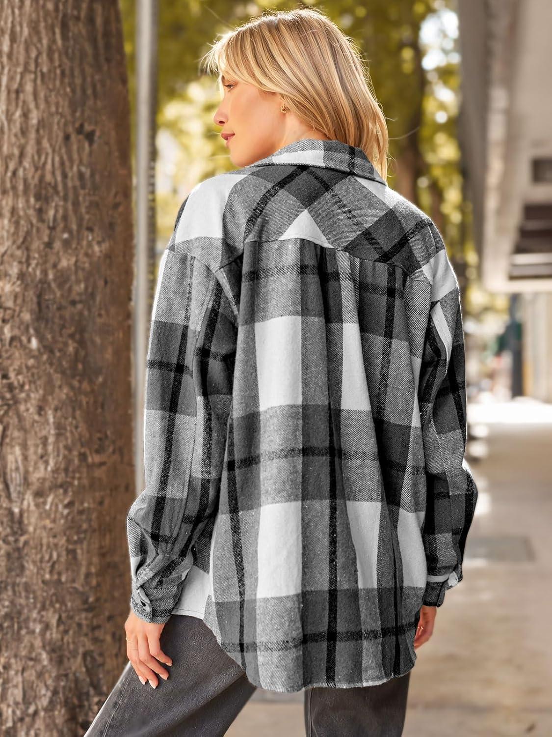 imageAUTOMET Womens Fall Outfits Fashion Clothes Shackets Flannel Plaid Button Down Long Sleeve Shirts JacketsGrey