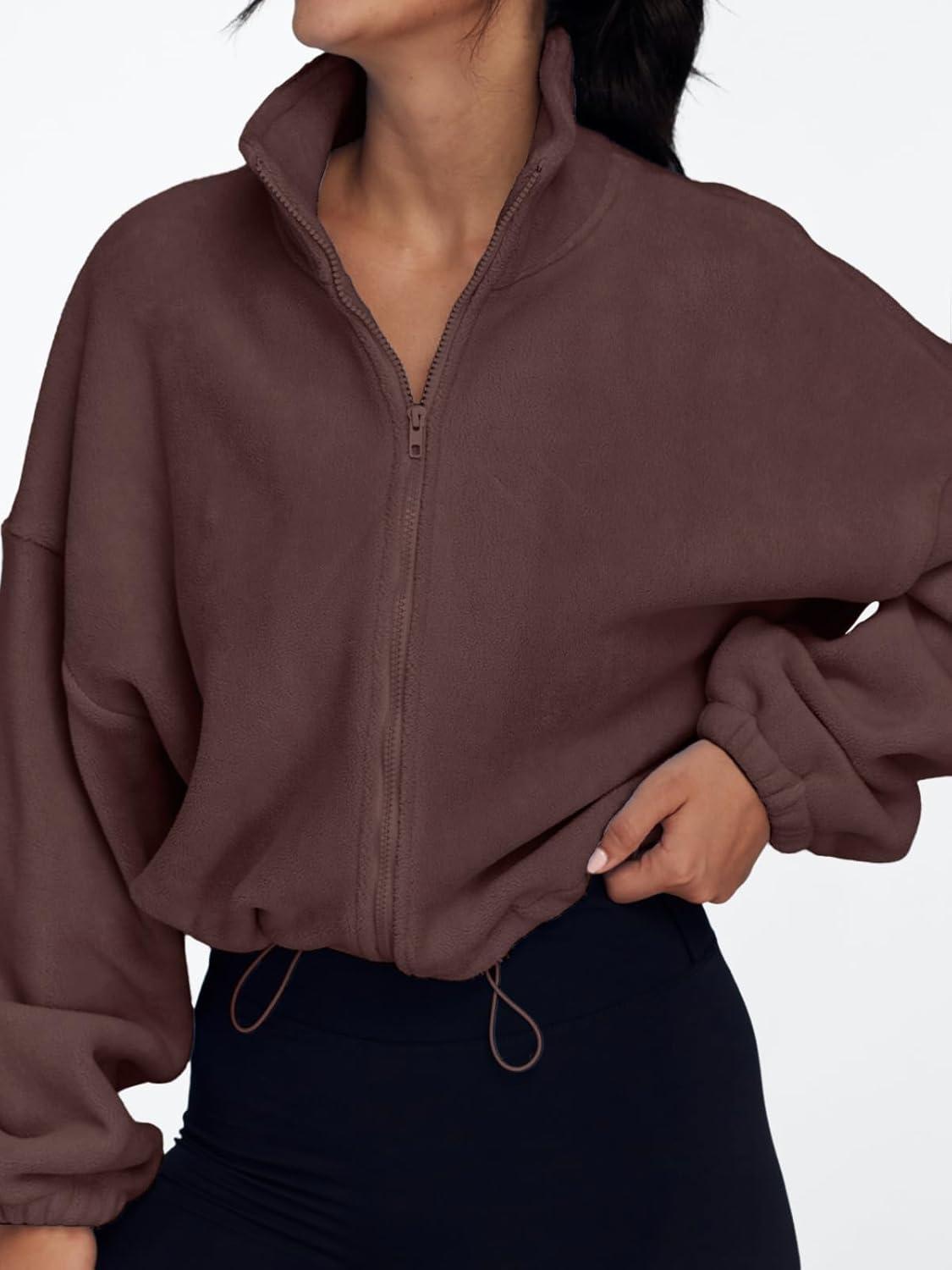 imageAUTOMET Womens Fleece Jackets Zip Up Oversized Sweatshirts Winter Clothes Long Sleeve Crop Sherpa Fall Outfits FashionBrown