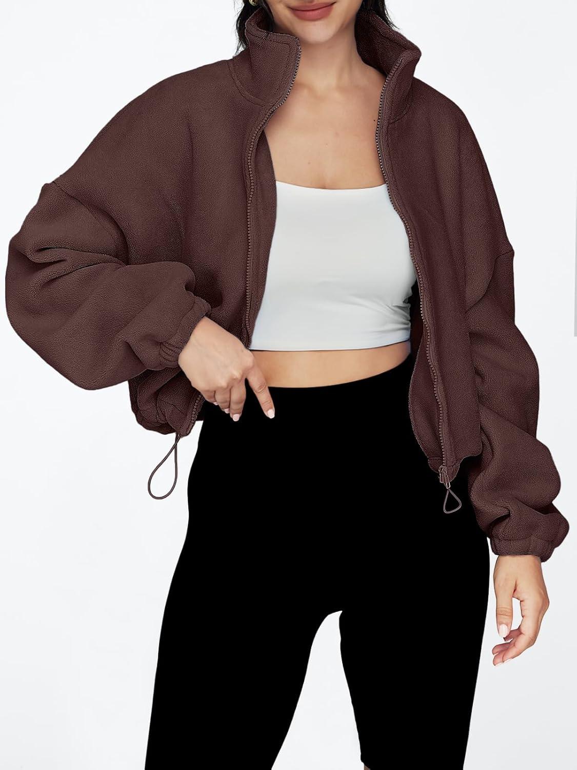 imageAUTOMET Womens Fleece Jackets Zip Up Oversized Sweatshirts Winter Clothes Long Sleeve Crop Sherpa Fall Outfits FashionBrown