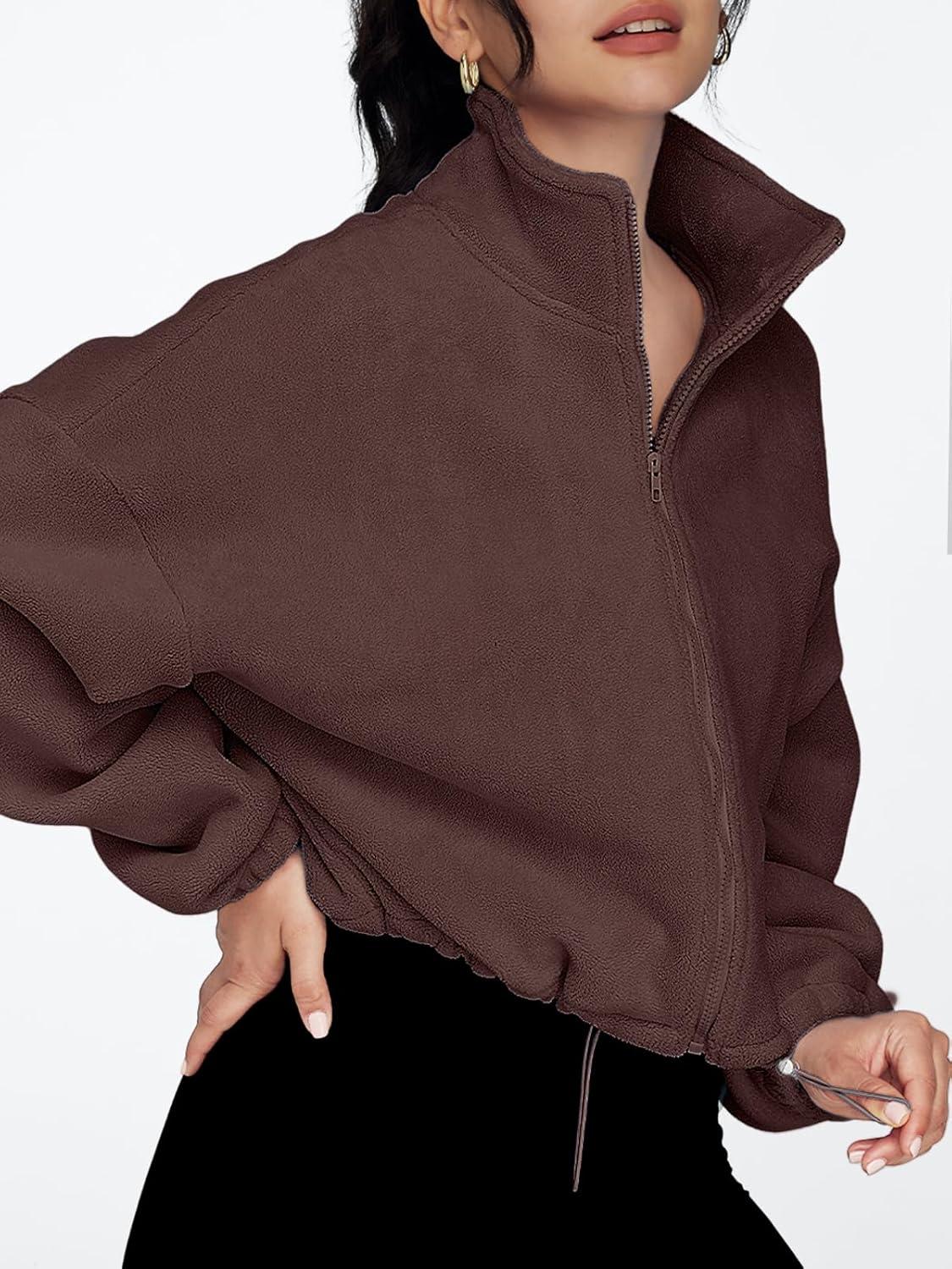 imageAUTOMET Womens Fleece Jackets Zip Up Oversized Sweatshirts Winter Clothes Long Sleeve Crop Sherpa Fall Outfits FashionBrown