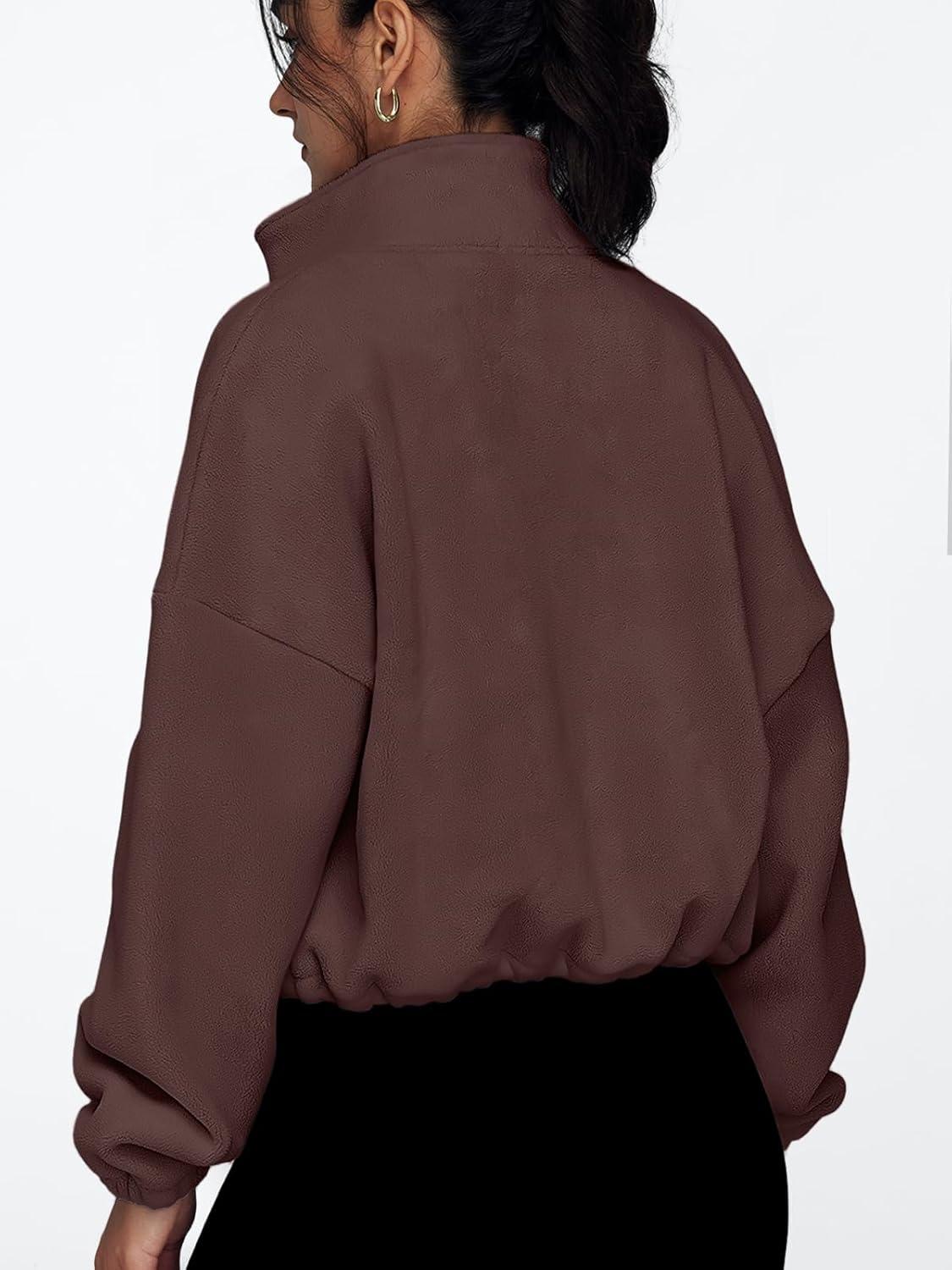 imageAUTOMET Womens Fleece Jackets Zip Up Oversized Sweatshirts Winter Clothes Long Sleeve Crop Sherpa Fall Outfits FashionBrown