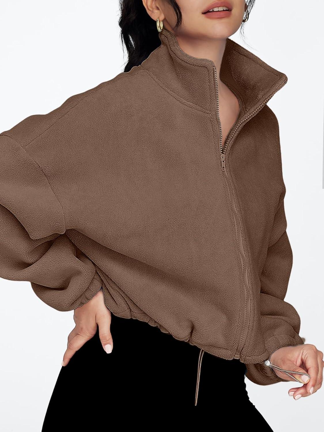 imageAUTOMET Womens Fleece Jackets Zip Up Oversized Sweatshirts Winter Clothes Long Sleeve Crop Sherpa Fall Outfits FashionCoffee