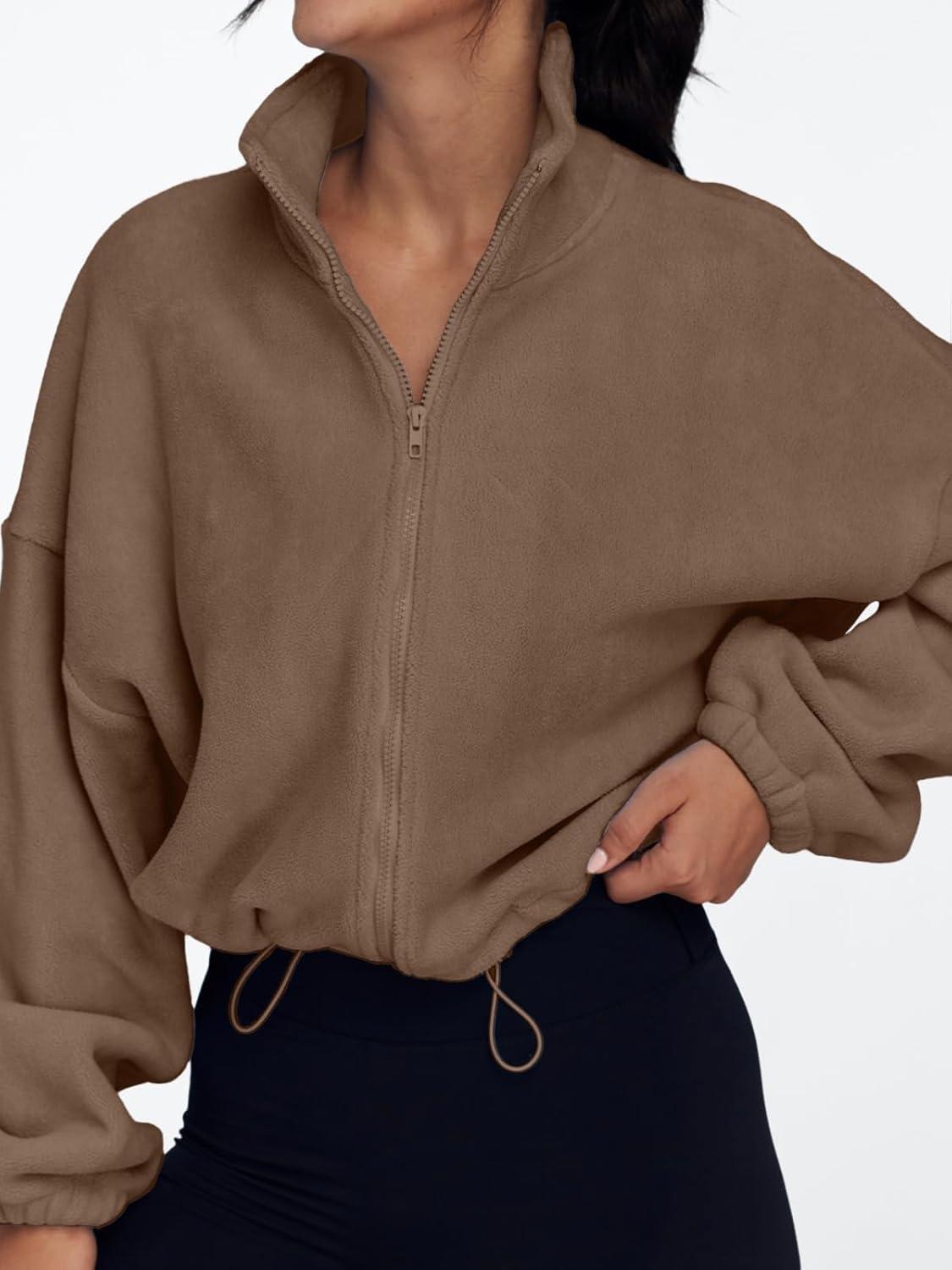 imageAUTOMET Womens Fleece Jackets Zip Up Oversized Sweatshirts Winter Clothes Long Sleeve Crop Sherpa Fall Outfits FashionCoffee