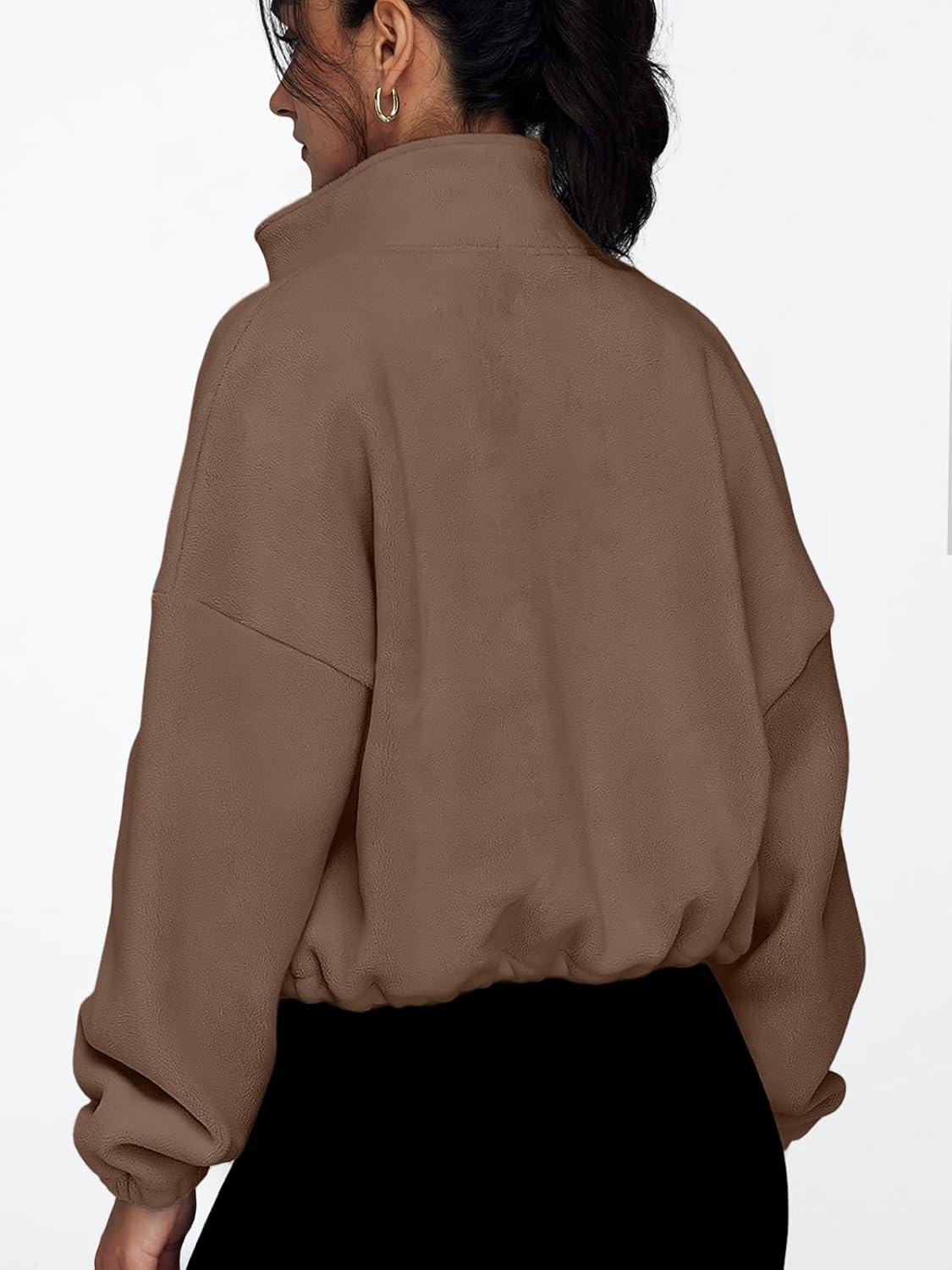 imageAUTOMET Womens Fleece Jackets Zip Up Oversized Sweatshirts Winter Clothes Long Sleeve Crop Sherpa Fall Outfits FashionCoffee