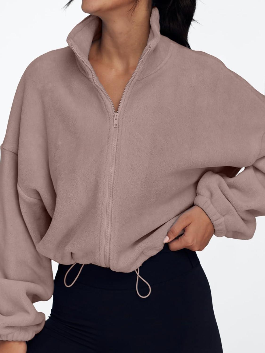 imageAUTOMET Womens Fleece Jackets Zip Up Oversized Sweatshirts Winter Clothes Long Sleeve Crop Sherpa Fall Outfits FashionCoffeegrey