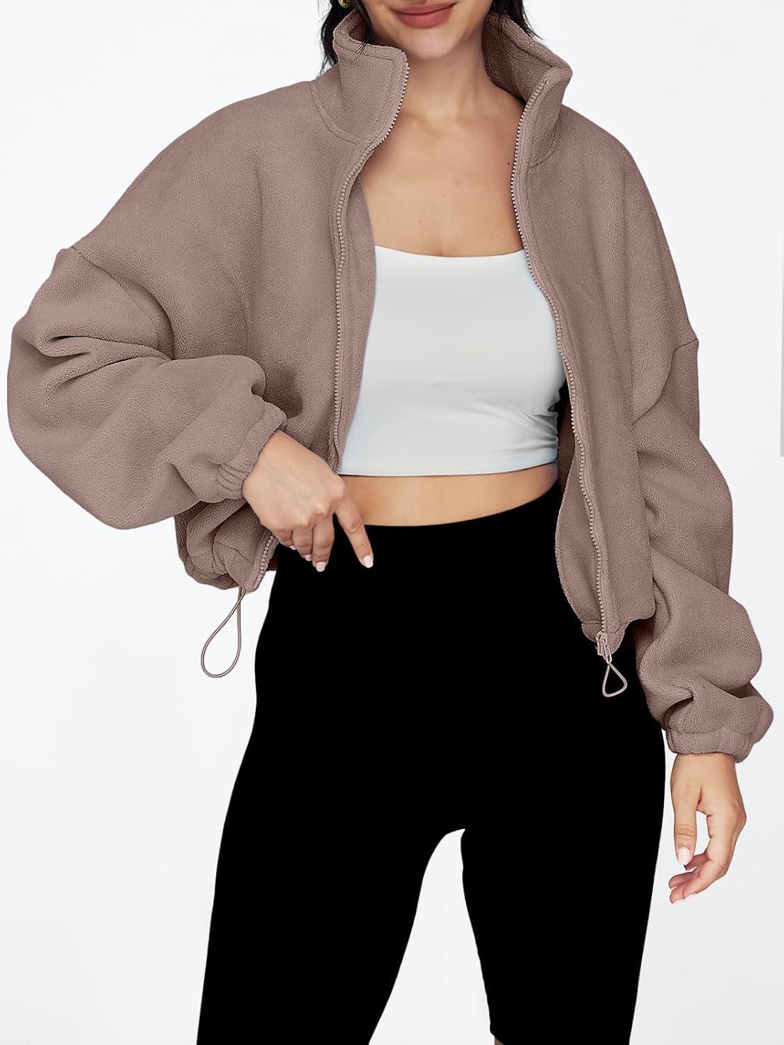 imageAUTOMET Womens Fleece Jackets Zip Up Oversized Sweatshirts Winter Clothes Long Sleeve Crop Sherpa Fall Outfits FashionCoffeegrey