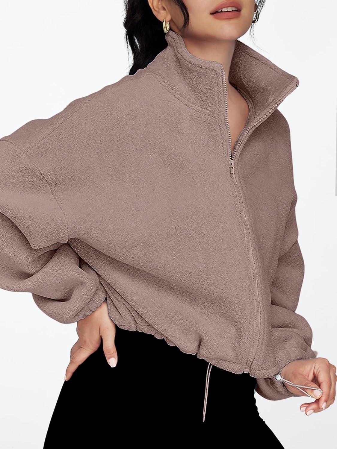 imageAUTOMET Womens Fleece Jackets Zip Up Oversized Sweatshirts Winter Clothes Long Sleeve Crop Sherpa Fall Outfits FashionCoffeegrey