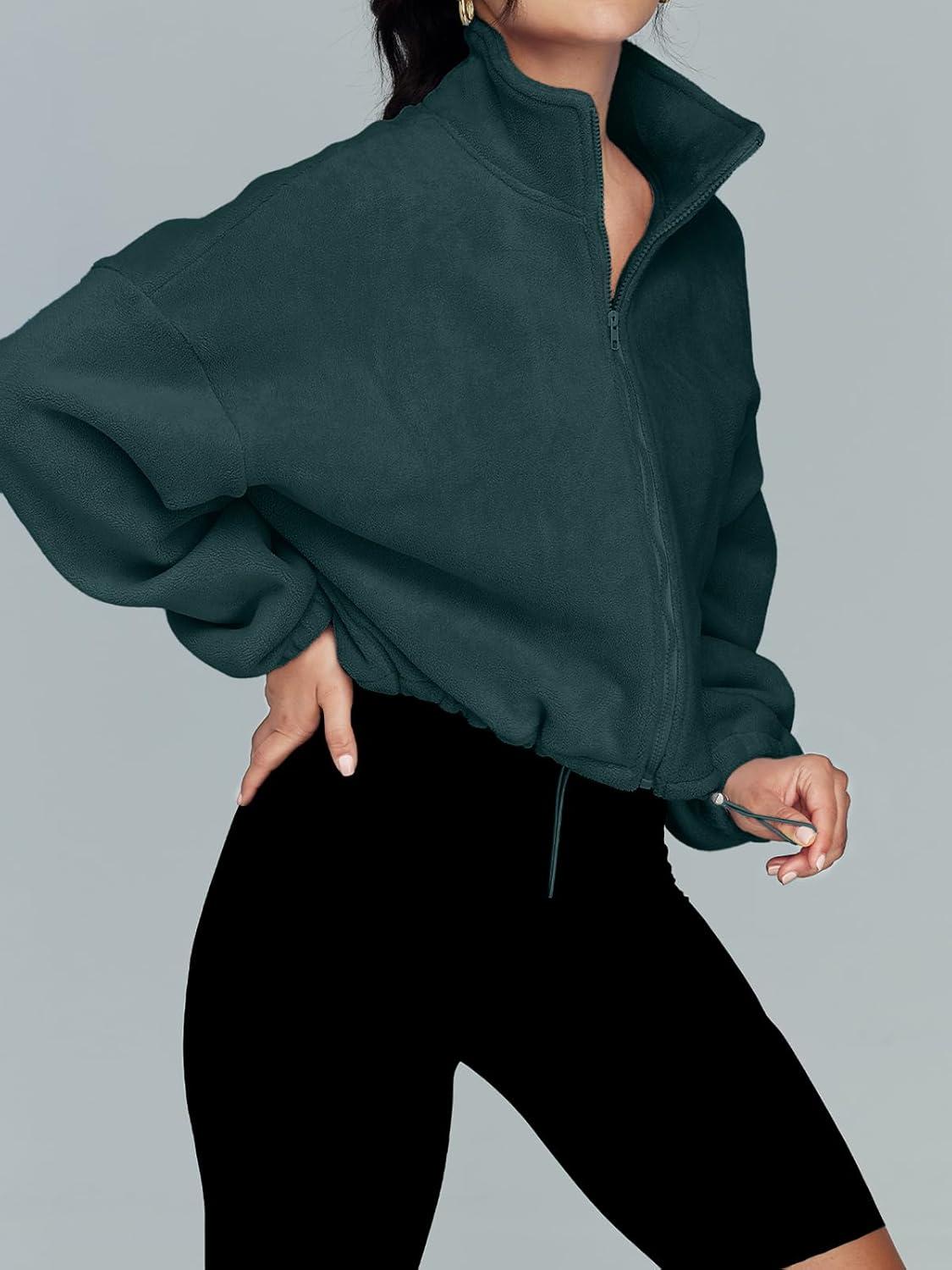 imageAUTOMET Womens Fleece Jackets Zip Up Oversized Sweatshirts Winter Clothes Long Sleeve Crop Sherpa Fall Outfits FashionGreen