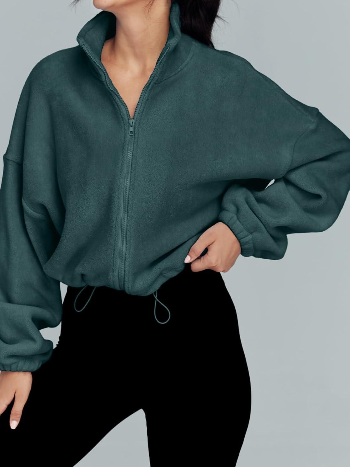 imageAUTOMET Womens Fleece Jackets Zip Up Oversized Sweatshirts Winter Clothes Long Sleeve Crop Sherpa Fall Outfits FashionGreen