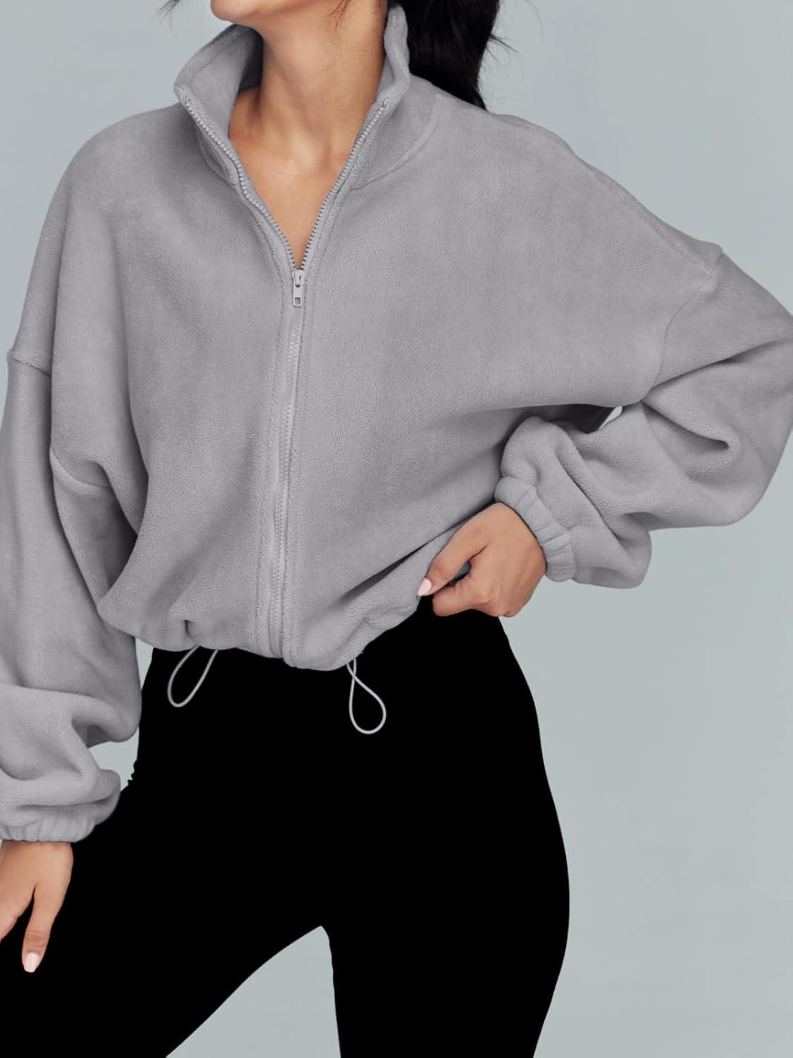 imageAUTOMET Womens Fleece Jackets Zip Up Oversized Sweatshirts Winter Clothes Long Sleeve Crop Sherpa Fall Outfits FashionGrey