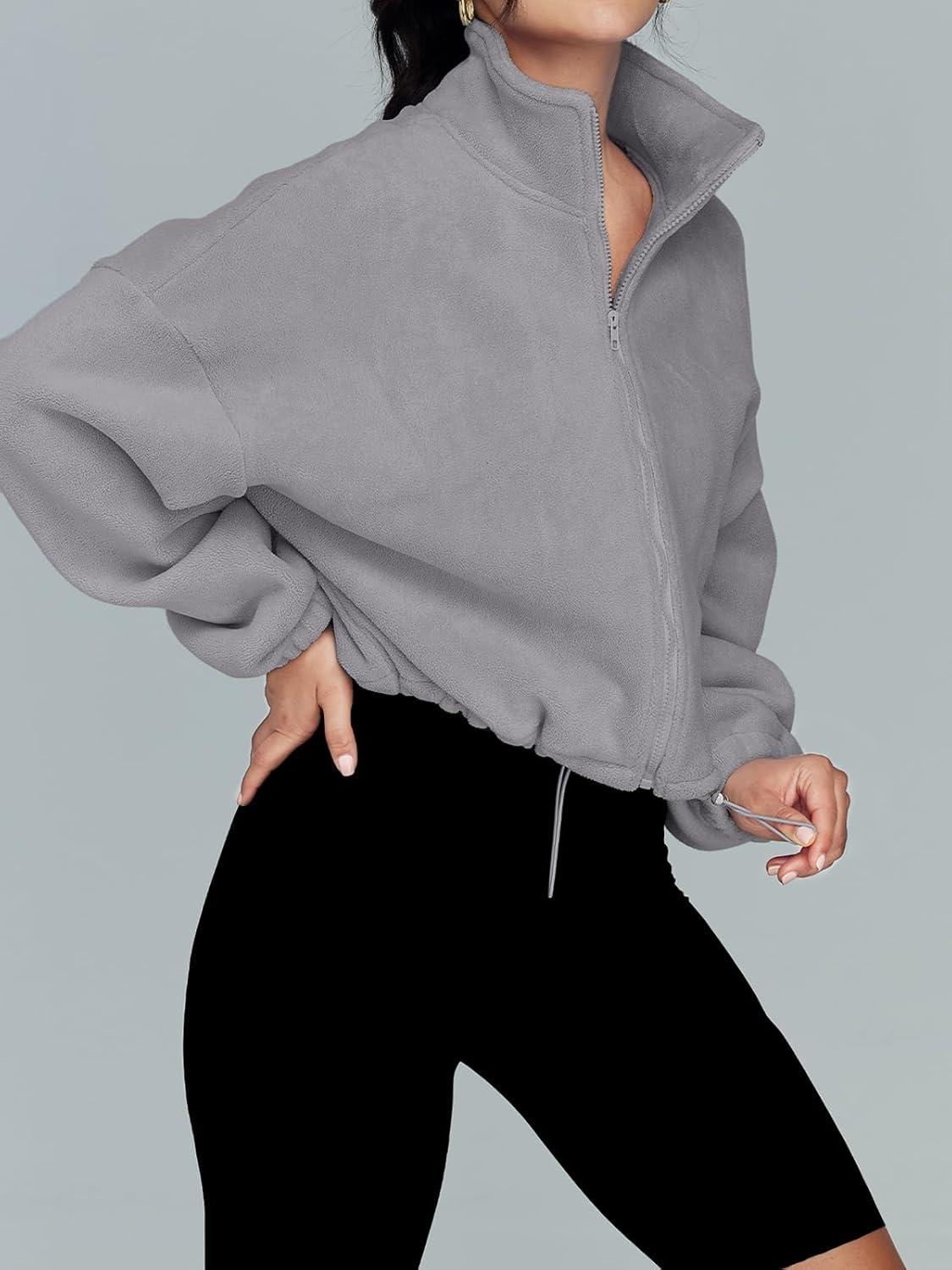 imageAUTOMET Womens Fleece Jackets Zip Up Oversized Sweatshirts Winter Clothes Long Sleeve Crop Sherpa Fall Outfits FashionGrey