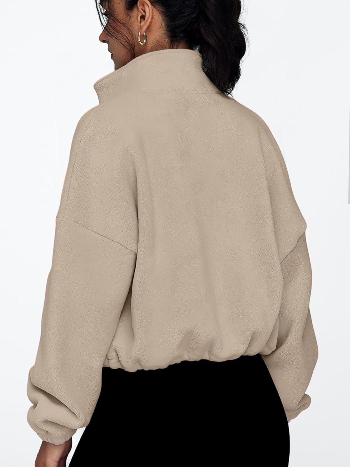 imageAUTOMET Womens Fleece Jackets Zip Up Oversized Sweatshirts Winter Clothes Long Sleeve Crop Sherpa Fall Outfits FashionKhaki