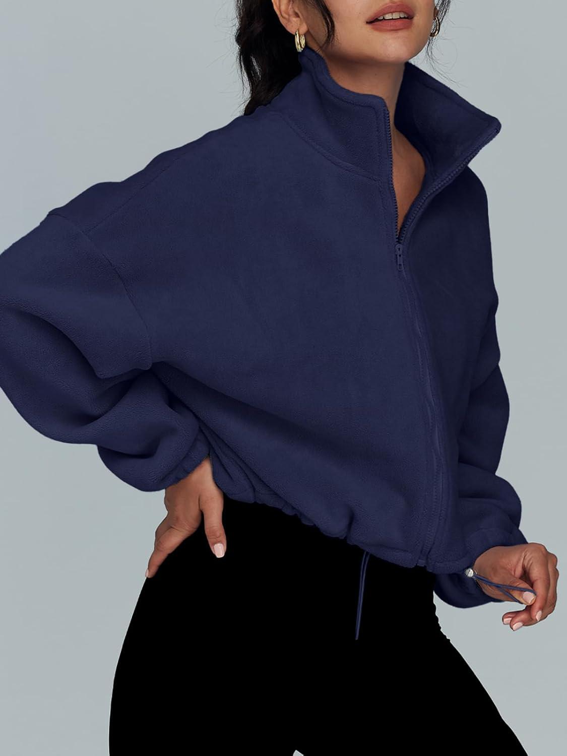 imageAUTOMET Womens Fleece Jackets Zip Up Oversized Sweatshirts Winter Clothes Long Sleeve Crop Sherpa Fall Outfits FashionNavy