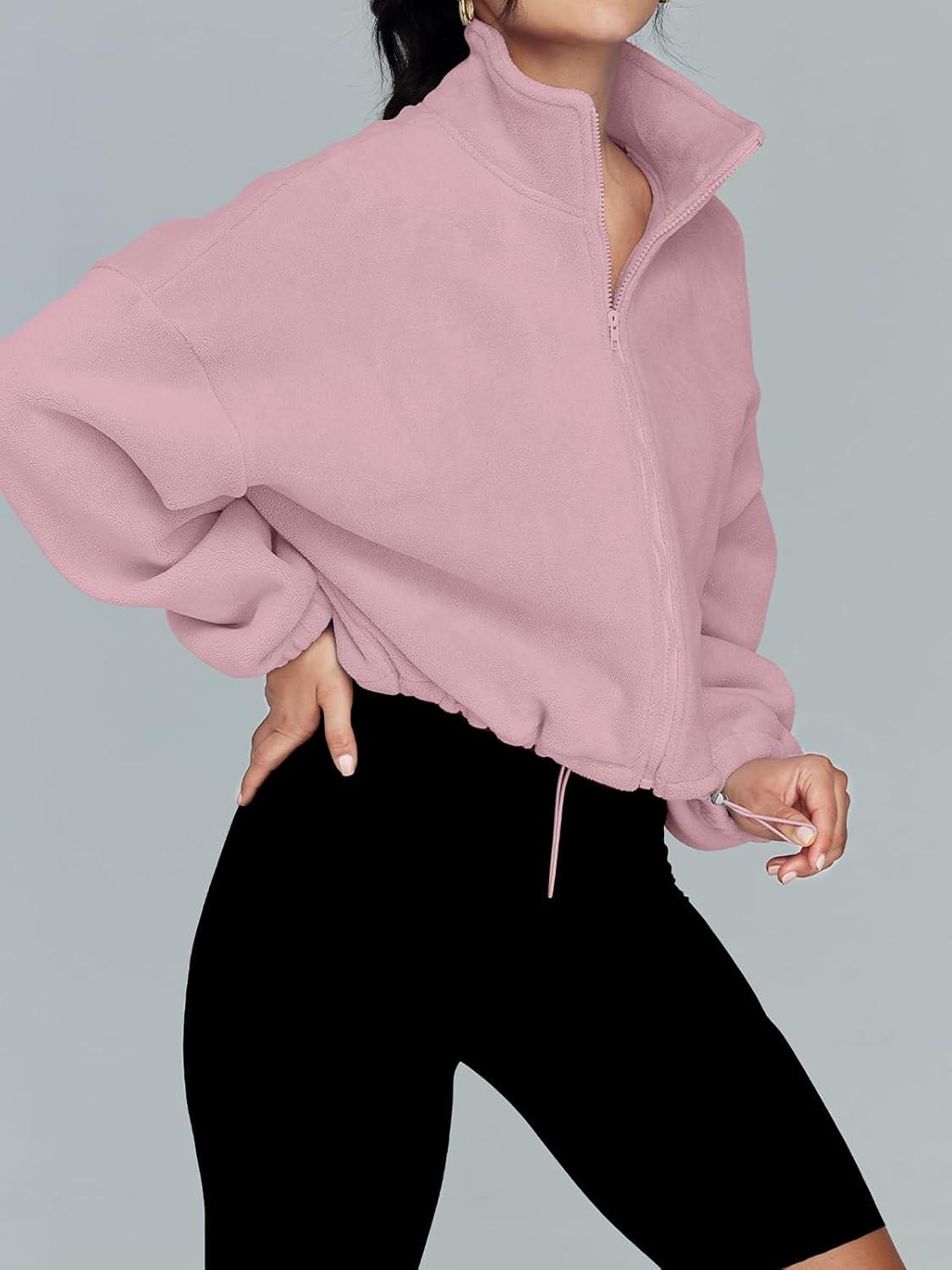 imageAUTOMET Womens Fleece Jackets Zip Up Oversized Sweatshirts Winter Clothes Long Sleeve Crop Sherpa Fall Outfits FashionPink