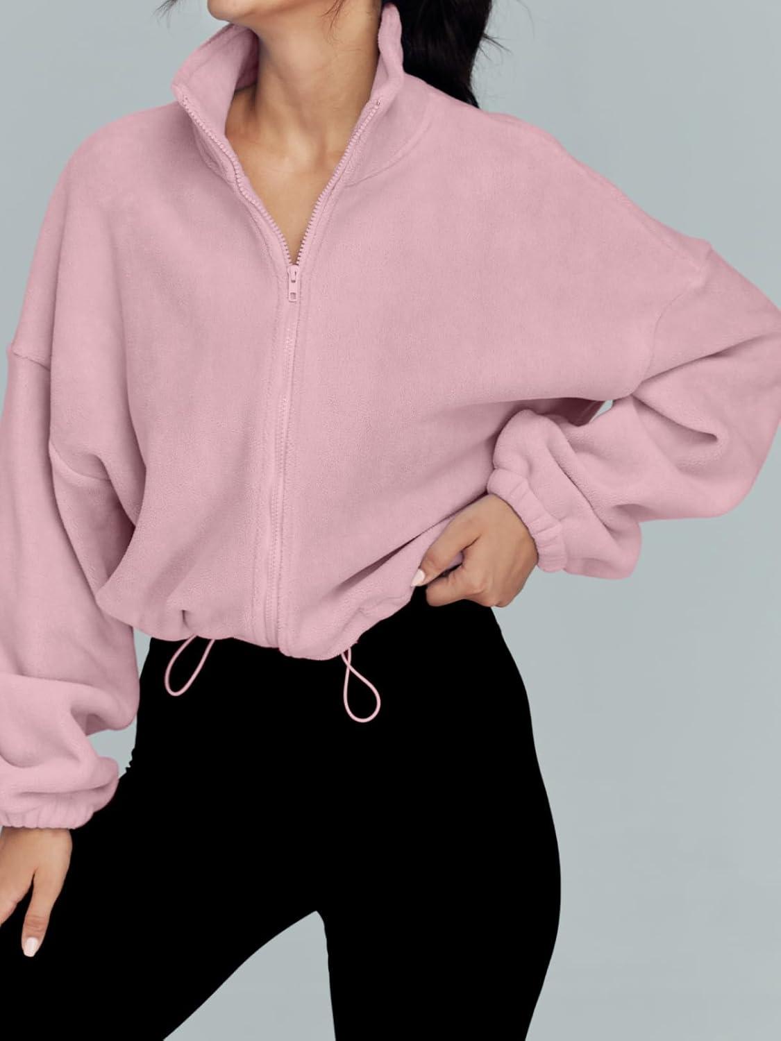 imageAUTOMET Womens Fleece Jackets Zip Up Oversized Sweatshirts Winter Clothes Long Sleeve Crop Sherpa Fall Outfits FashionPink