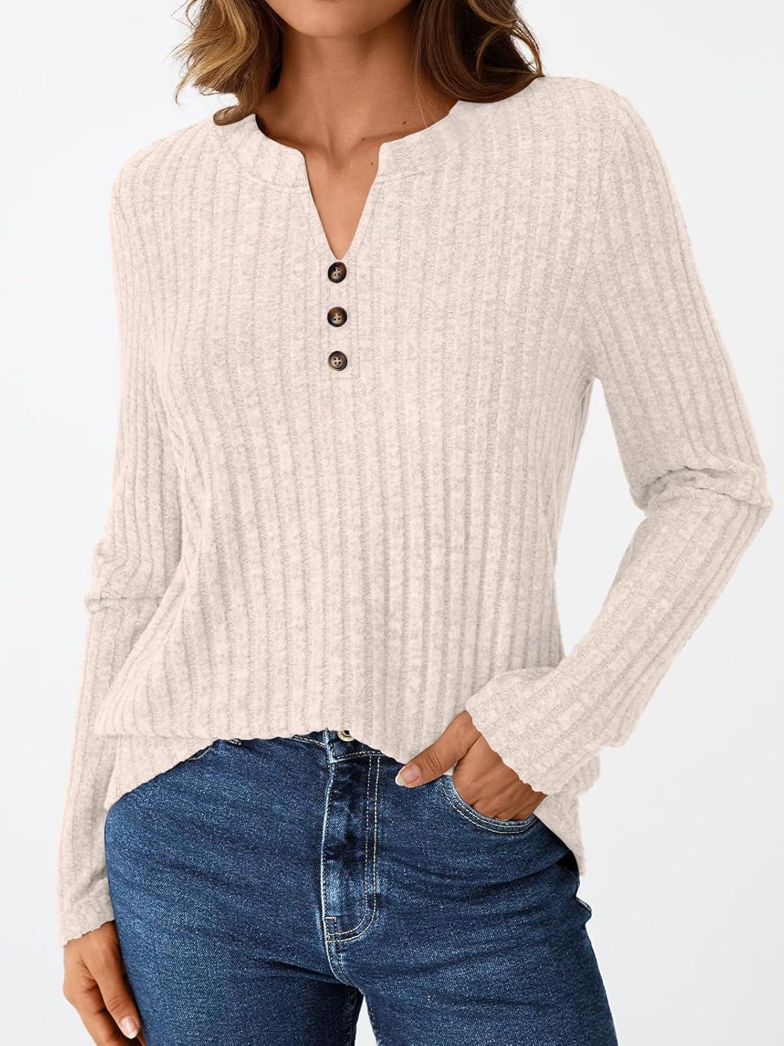 imageAUTOMET Womens Henley Long Sleeve Shirt Fall Top V Neck Fashion Dreesy Casual Tunic Sweaters Clothes Trendy Work OutfitsApricot