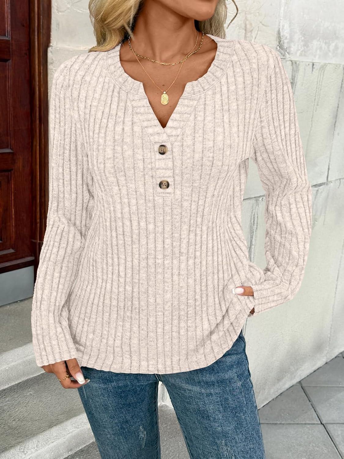 imageAUTOMET Womens Long Sleeve Henley Shirts Fall Lightweight Sweaters Dressy Casual Tunic Tops Fashion Clothes 2025Beige