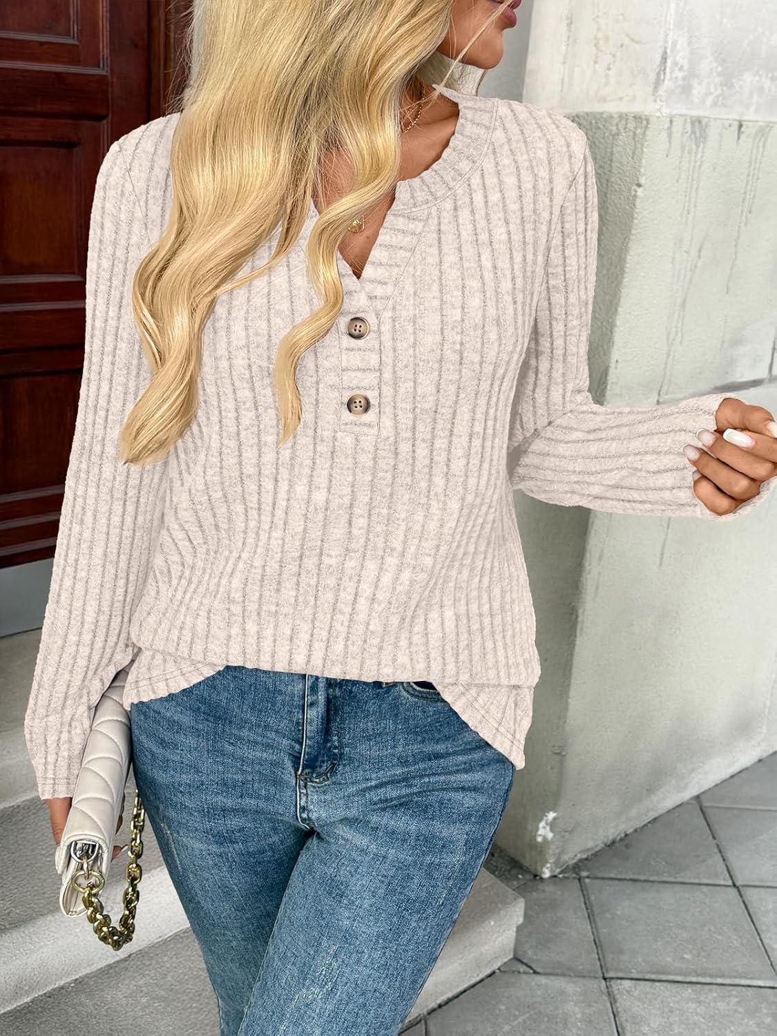 imageAUTOMET Womens Long Sleeve Henley Shirts Fall Lightweight Sweaters Dressy Casual Tunic Tops Fashion Clothes 2025Beige