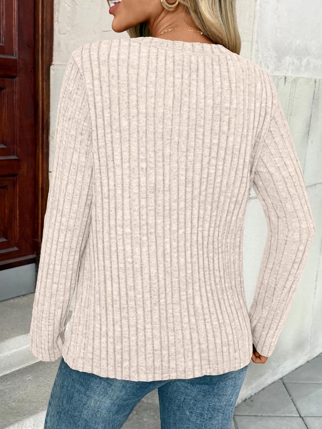 imageAUTOMET Womens Long Sleeve Henley Shirts Fall Lightweight Sweaters Dressy Casual Tunic Tops Fashion Clothes 2025Beige