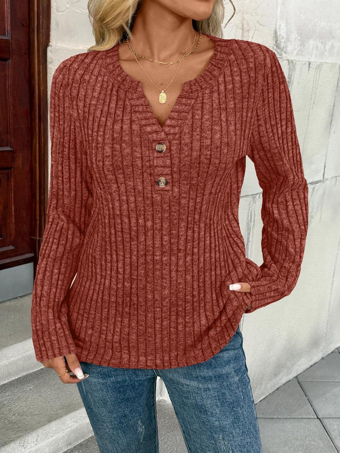 imageAUTOMET Womens Long Sleeve Henley Shirts Fall Lightweight Sweaters Dressy Casual Tunic Tops Fashion Clothes 2025Caramel